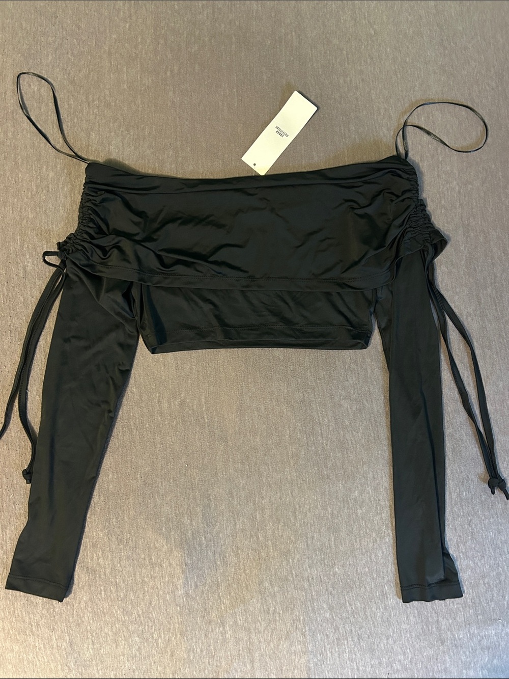 Urban Outfitters Black Off-Shoulder Long Sleeve Crop Top